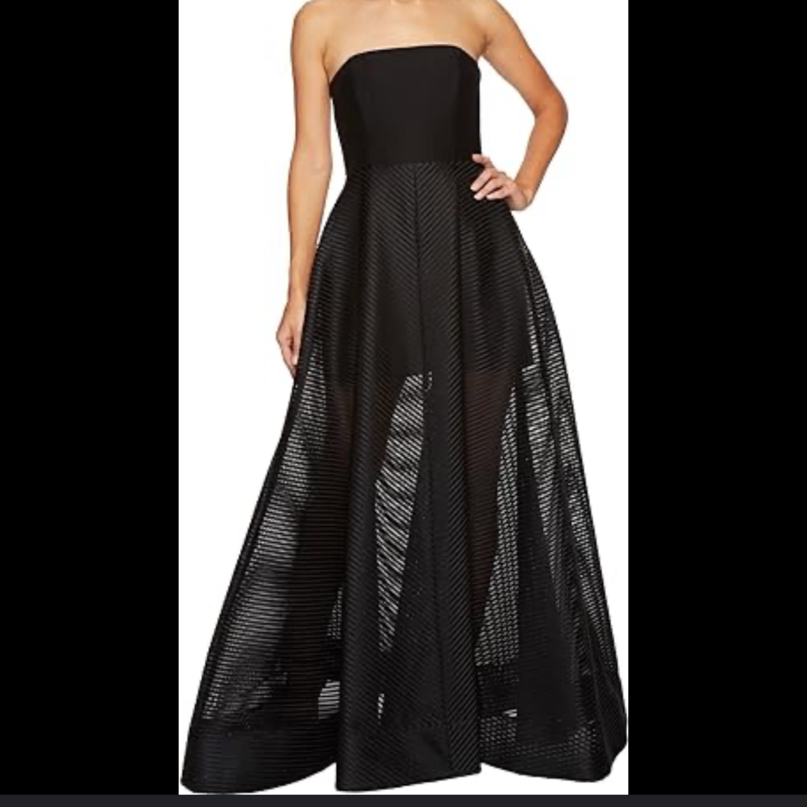 Black Strapless Mesh Formal Gown Halston - Image 1