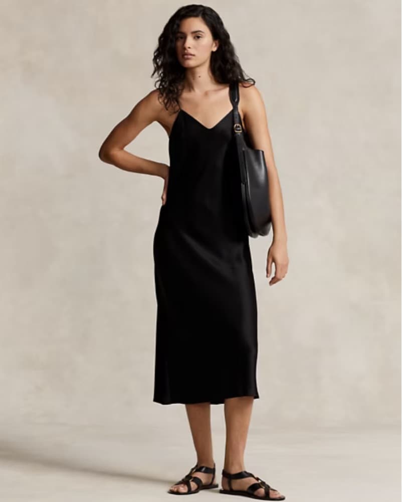 Sleek Black Midi Slip Dress - Image 1