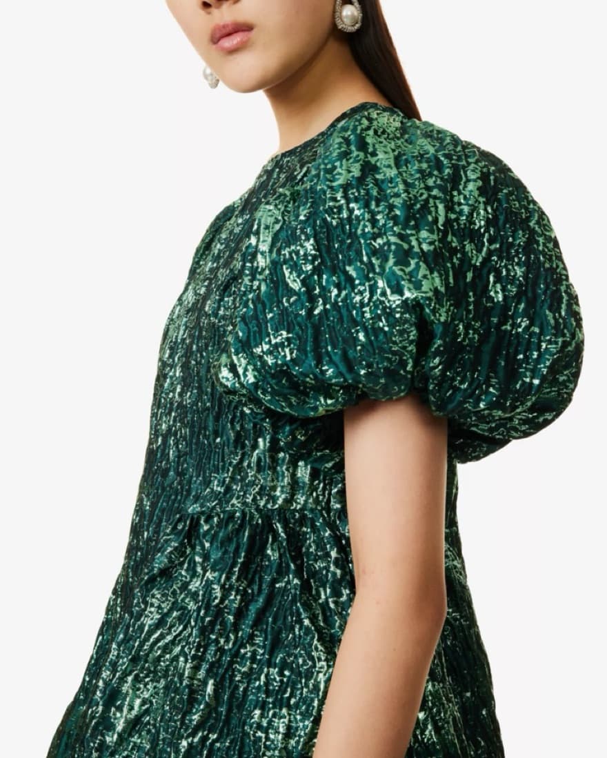 Green Sparkle Woven Mini Dress - Image 5