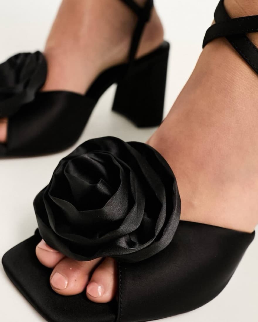 Black Satin Rose Heels  - Image 4