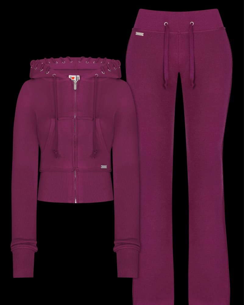 Plum Knit Jogger Set - Image 2