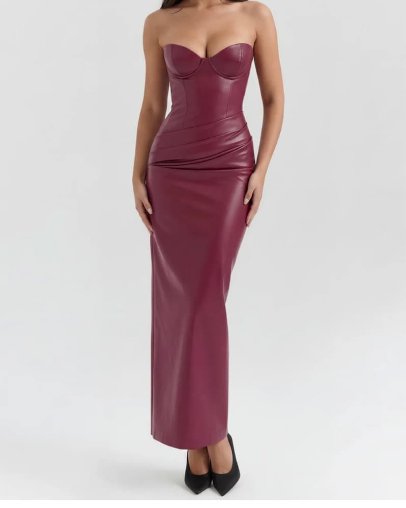 Burgundy Leather Dress - Image 1