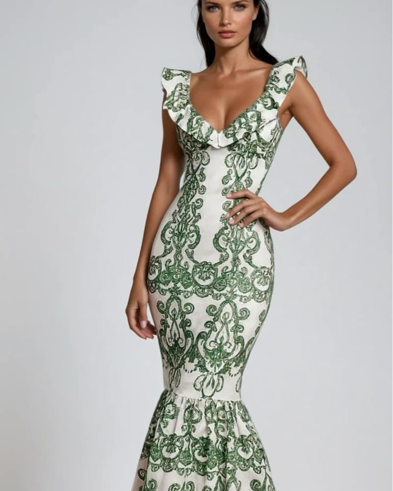 Embroidered Green And White Summer Dress - Image 2
