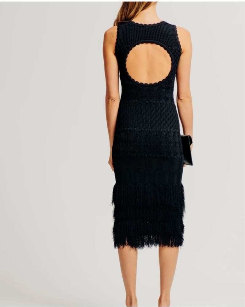 Strechy Knit Fringe Midi Dress - Image 2