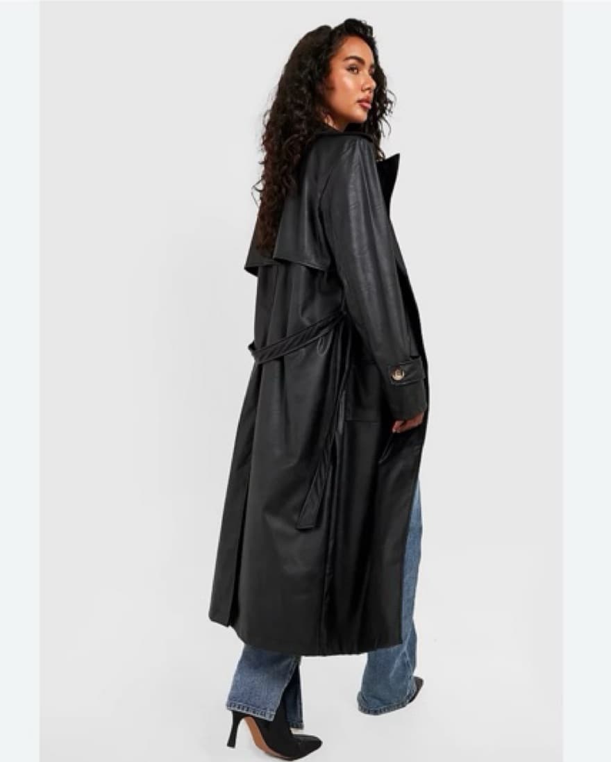 Sleek Leather Trench Coat - Image 2