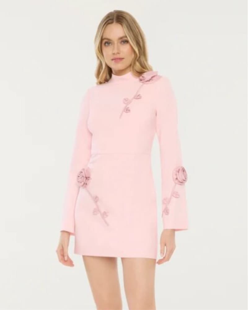 Pink Rose Appliqué Mini Dress - Image 2
