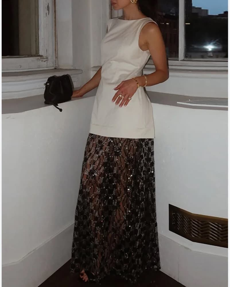 Cream and Sequin drop waist maxi dress - Image 2
