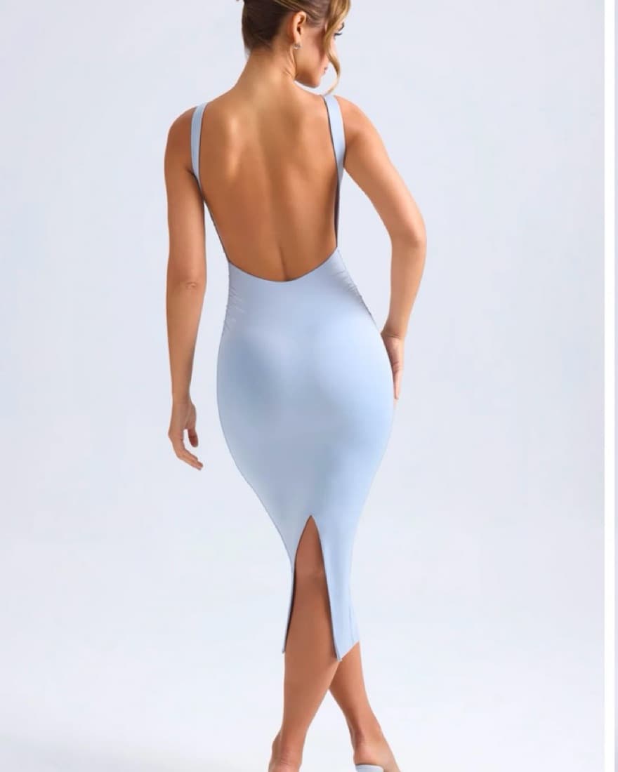 Grainne Open Back Light Blue Midi Dress - Image 3