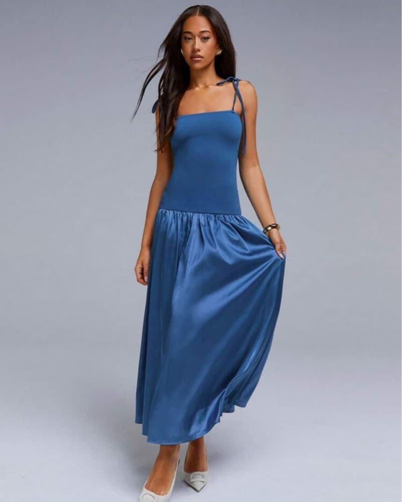 Drop Waist Tie Strap Maxi Dress - Image 1