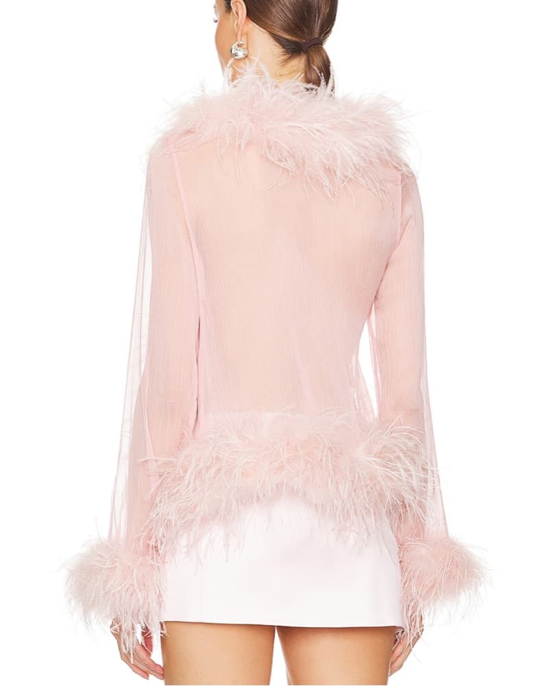 Gigi Feather Blouse Pink - S - Image 3
