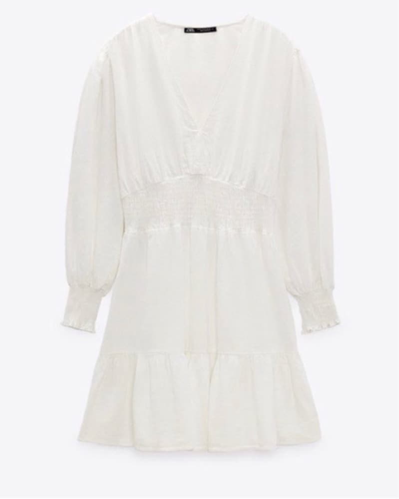 Zara Linen White Puff Sleeve Dress M - Image 4