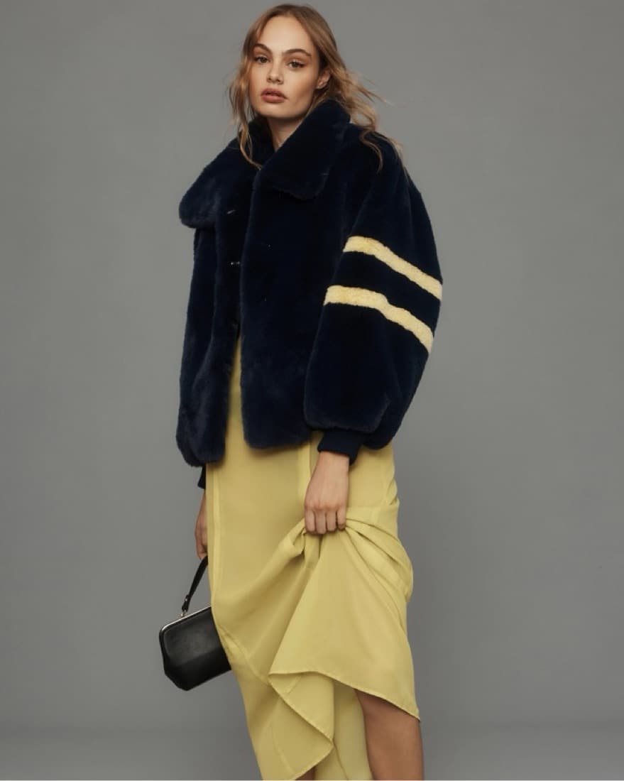 Anthro Navy/Yellow Fuzzy Jacket - Image 1