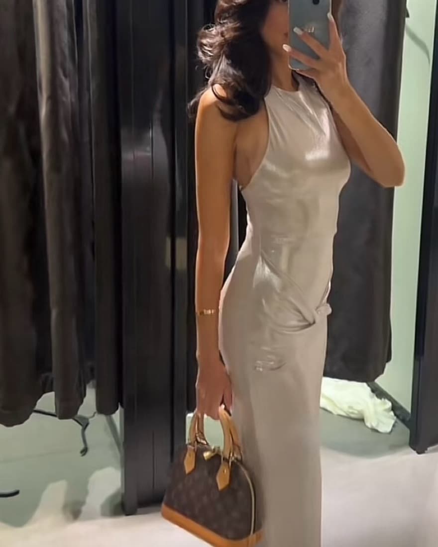 Zara Long Foil Halter Dress - Image 1