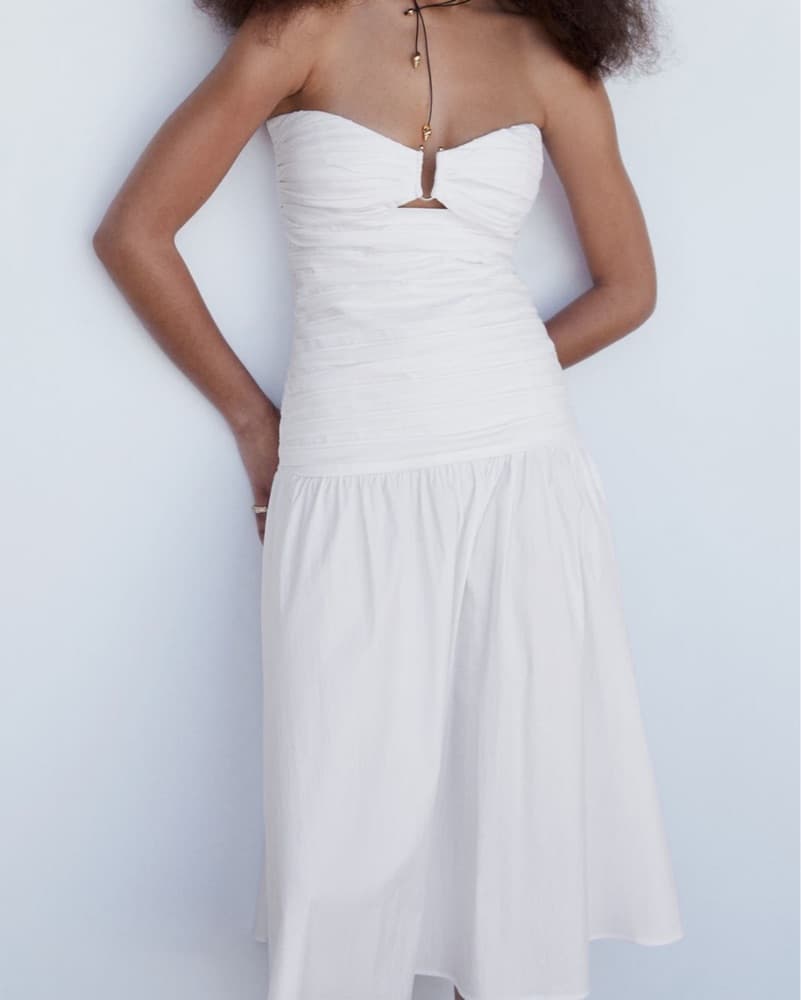 Mango Strapless White Midi Dress - Image 1