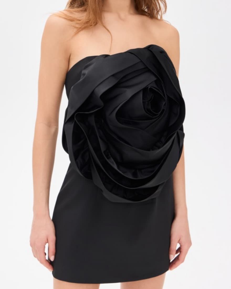 AMUR Sleek Black Rosette Mini Dress - Image 1
