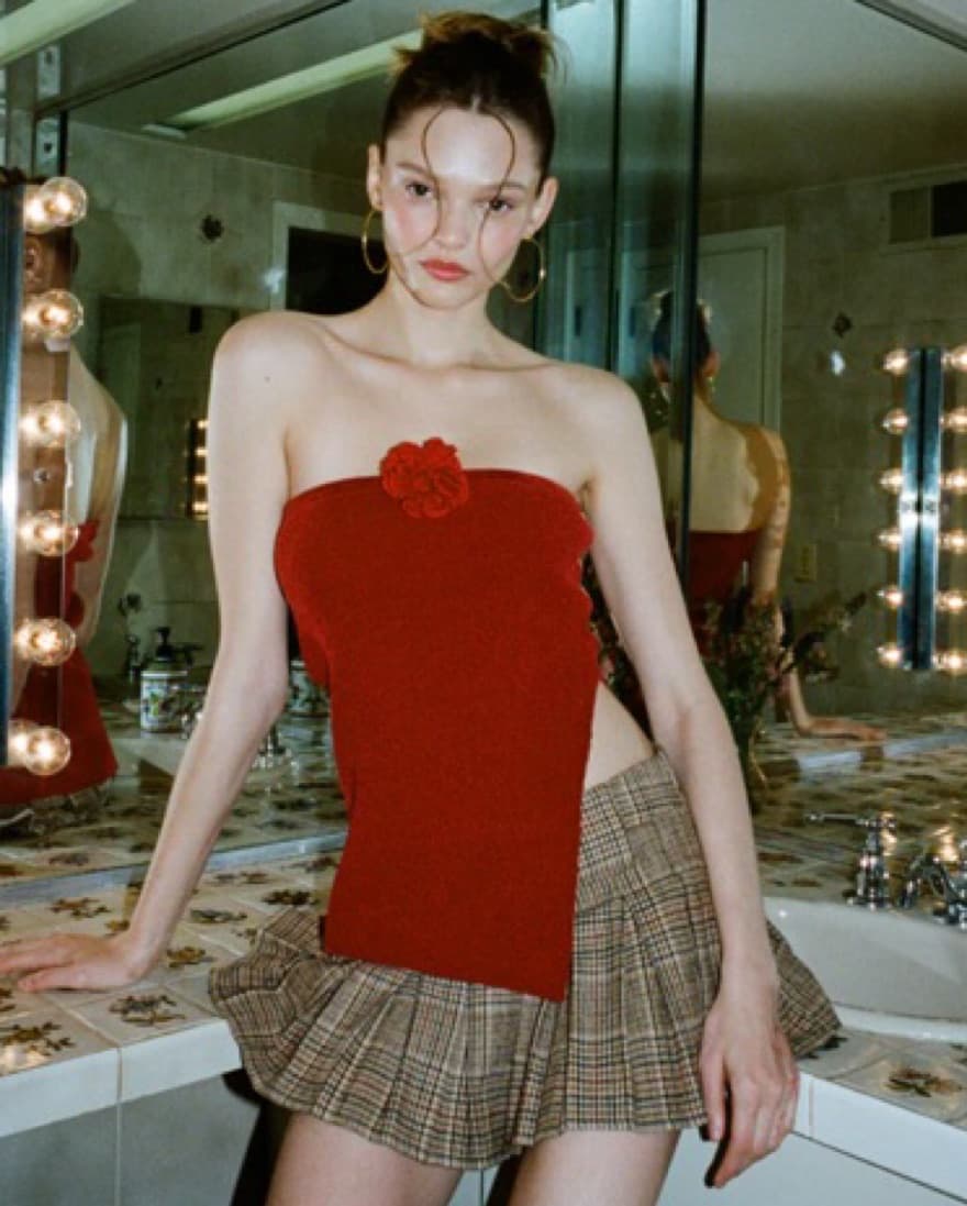 Red Rosette With Jean strapless top - Image 1