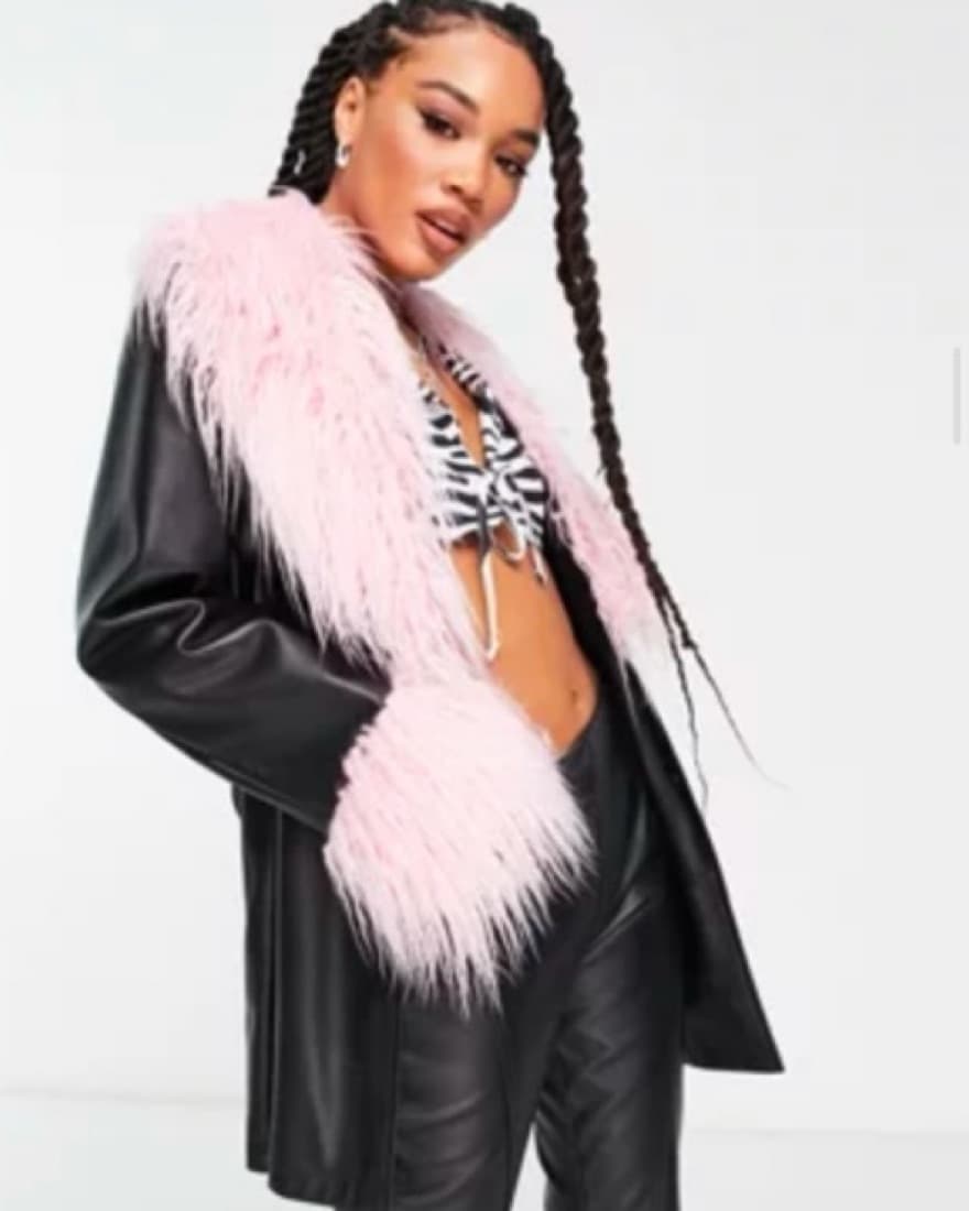 Asos Leather Jacket With Pink Fur  - Image 2