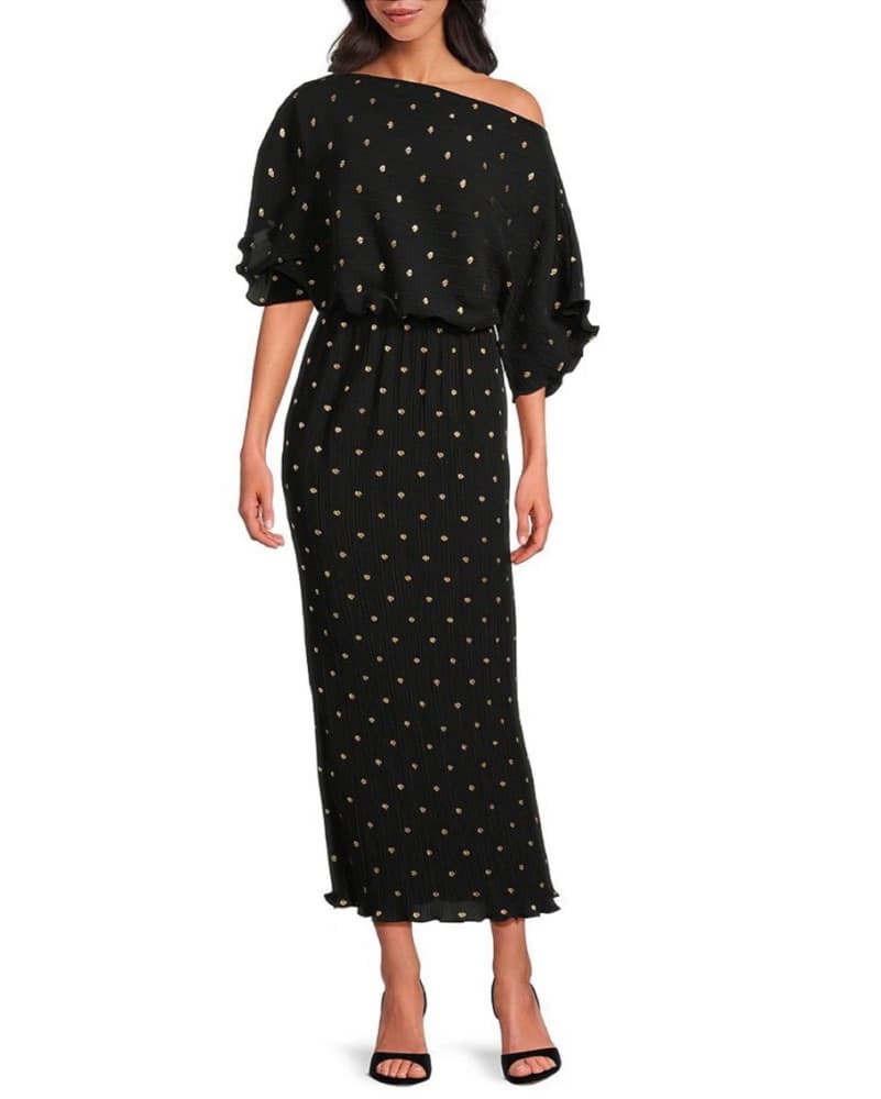 Black Tilly Plisse Dress with Gold Fleck - Image 1