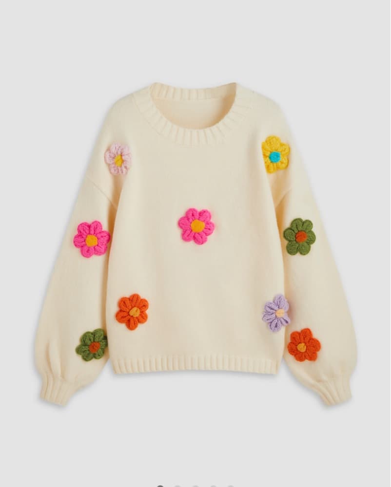 Floral Embroidered Wool Sweater - Image 1