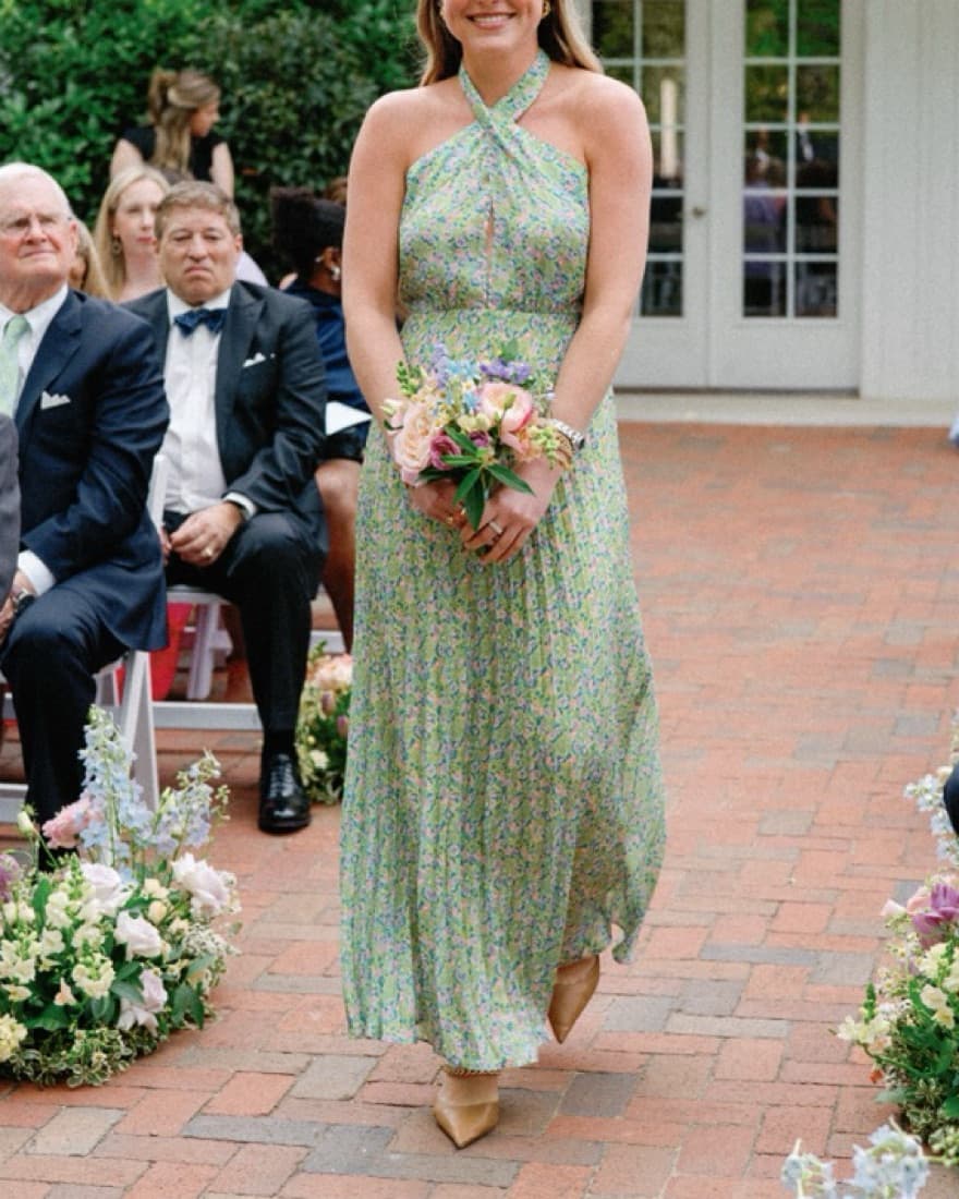 Green floral pleated dress - Image 2