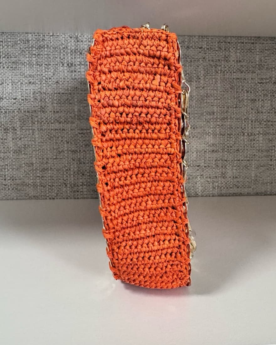 Paco Rabanne Orange Raffia Disk Bag - Image 6