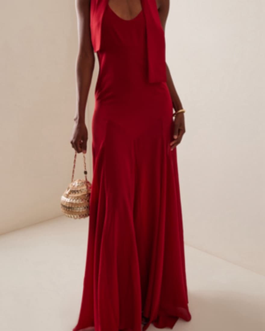 Seidres Red Maxi Dress With Scarf Neck - Image 2