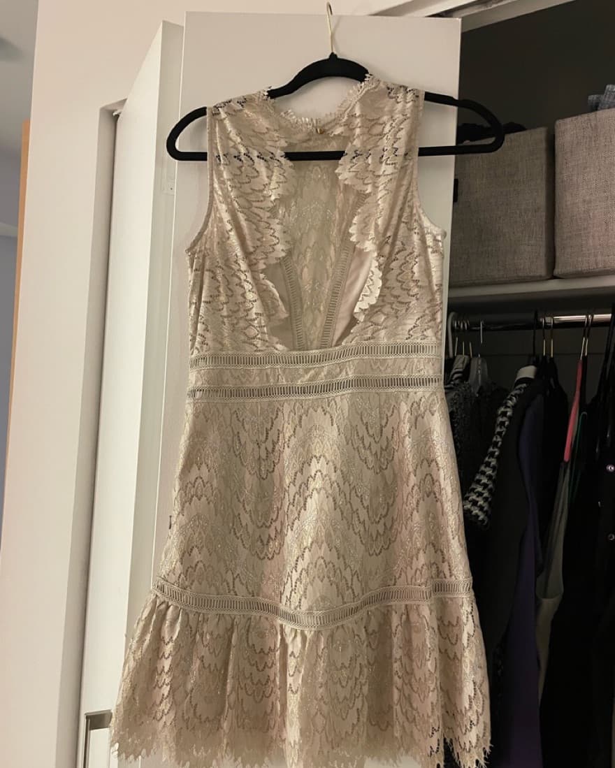 Saylor Gold Open Back Lace Dress  - Image 2