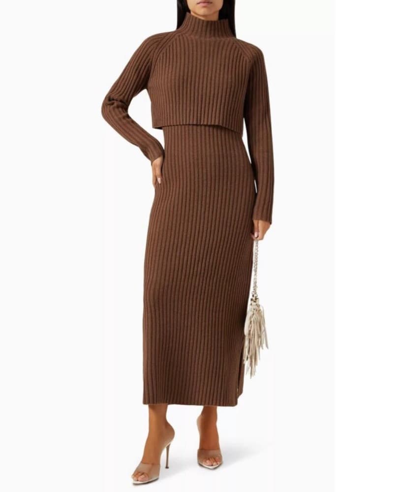 Maje Cozy Ribbed Midi Dress - Image 2