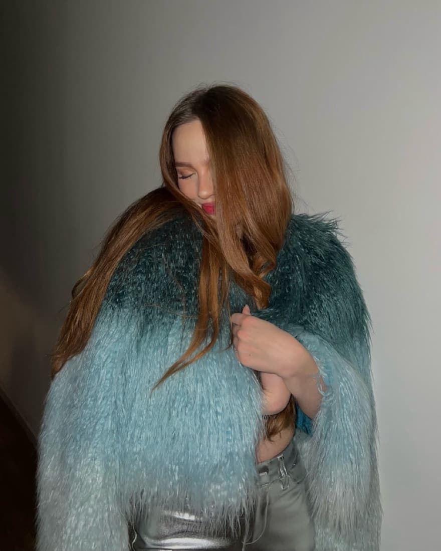 Bar III Blue Ombre Faux Fur Coat - Image 1