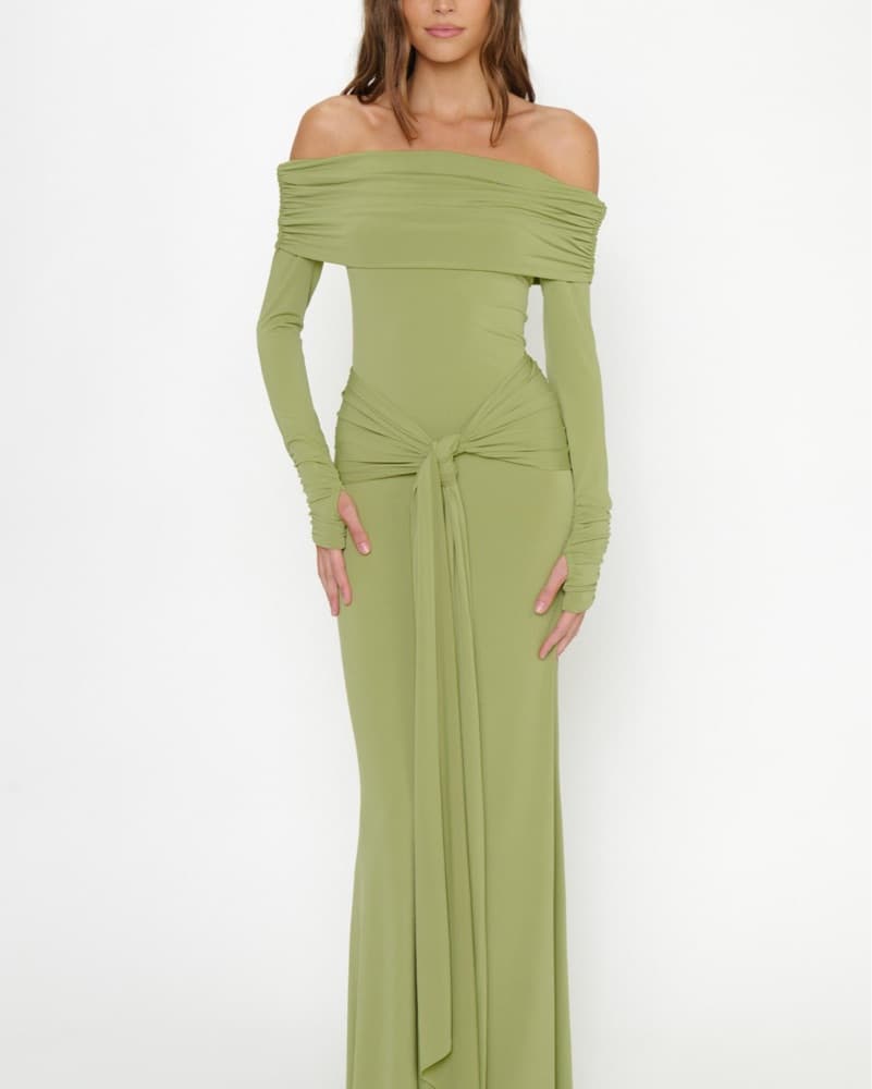 Green Off-Shoulder Dess - Image 6