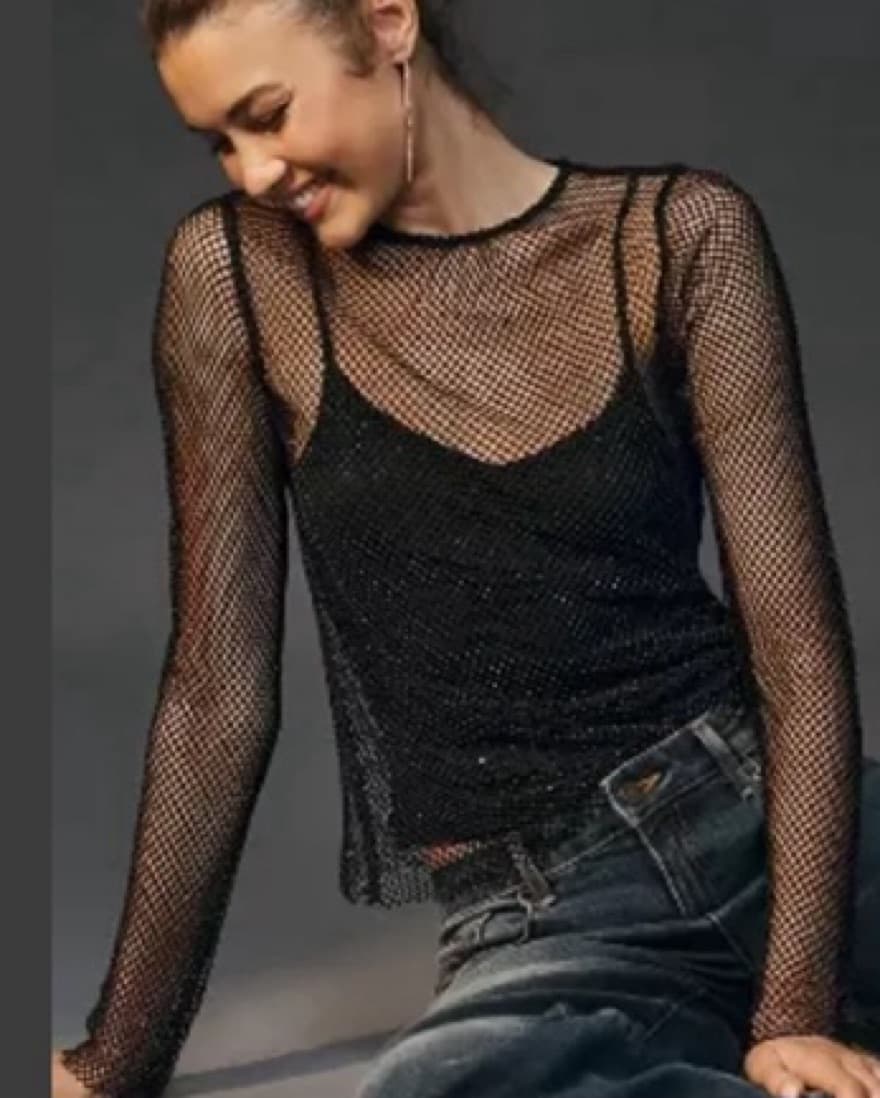 ANTHROPOLOGIE LONG-SLEEVE BEADED TOP - Image 1
