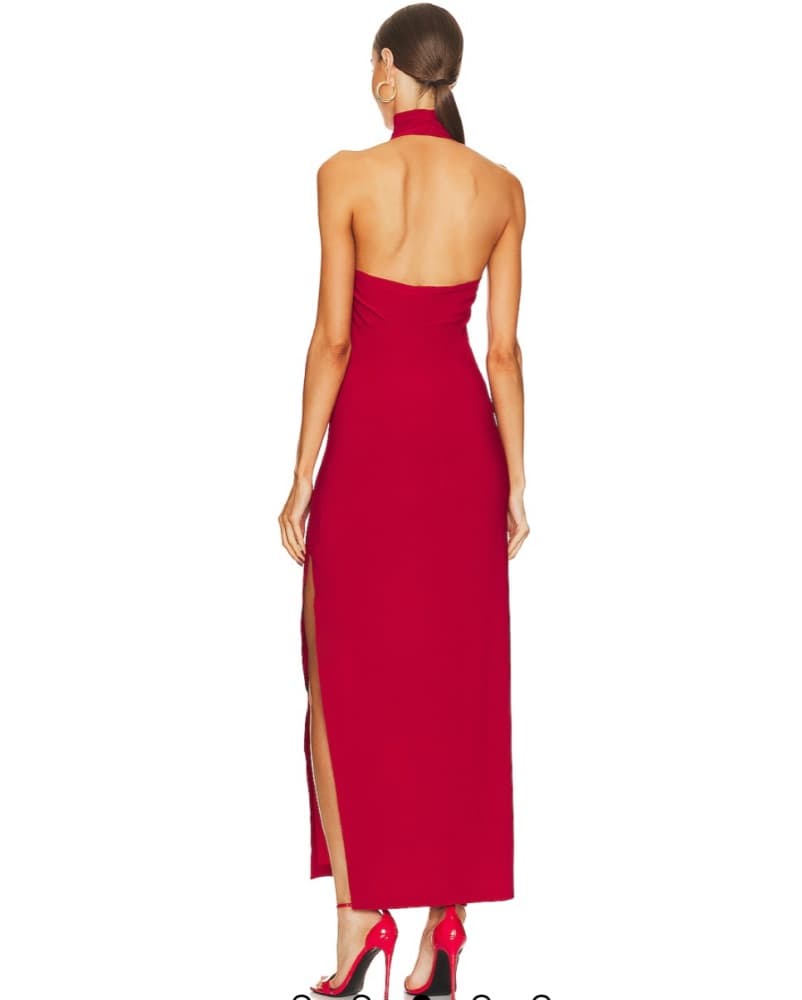 Norma Kamali Red Halter Neck Midi Dress - Image 2