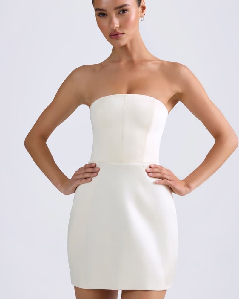 Structured Tulip Mini Dress in Ivory - Image 4