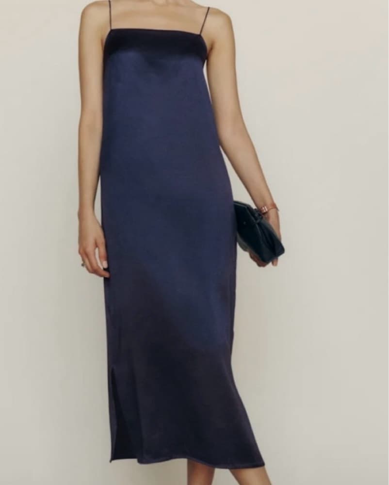 Reformation Midnight Navy Silk Dress - Image 1
