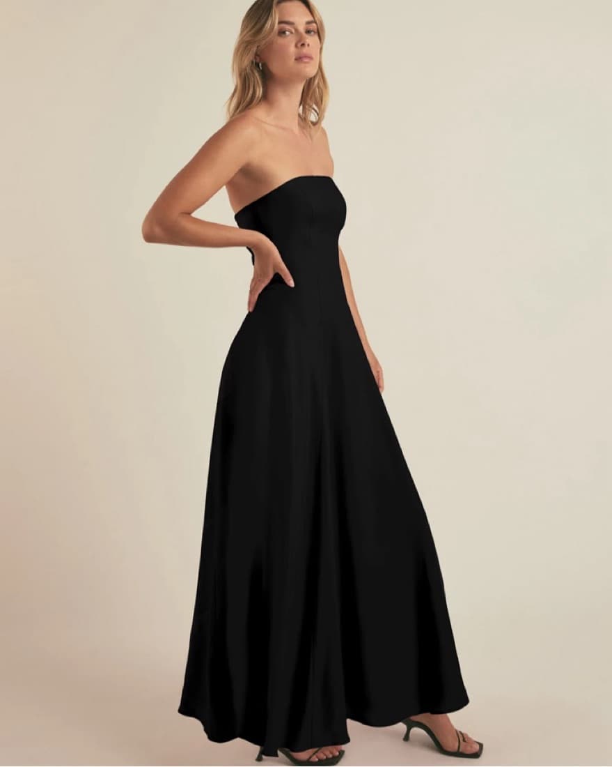 Linen Black Strapless Dress - Image 1