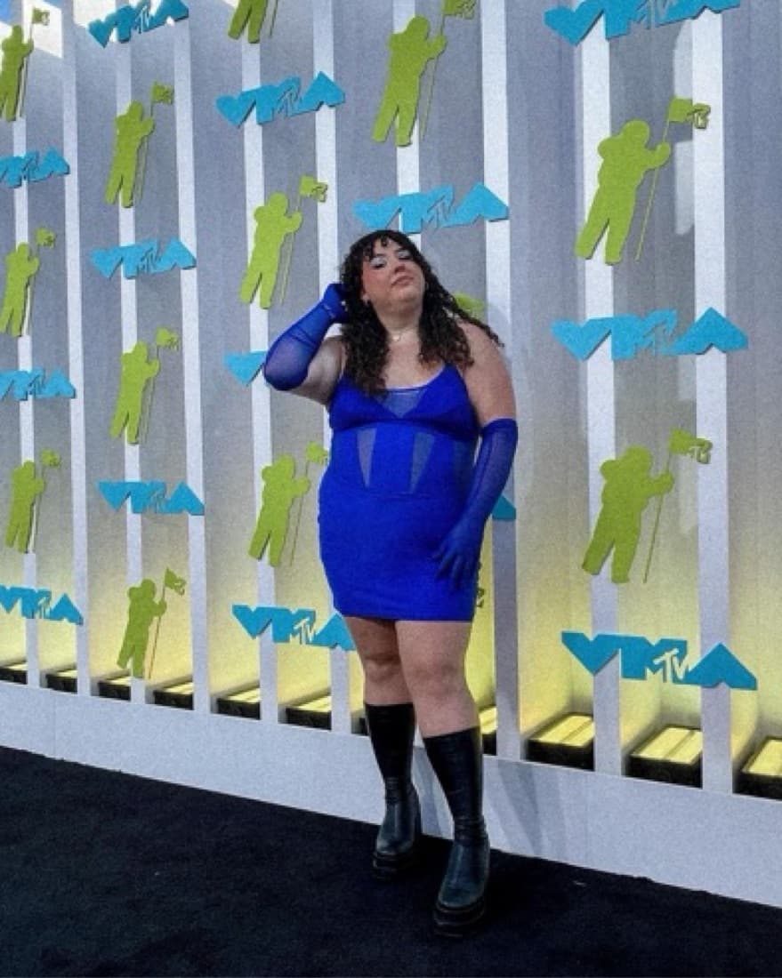 Royal Blue Mesh Cut-Out Mini Dress - Image 2