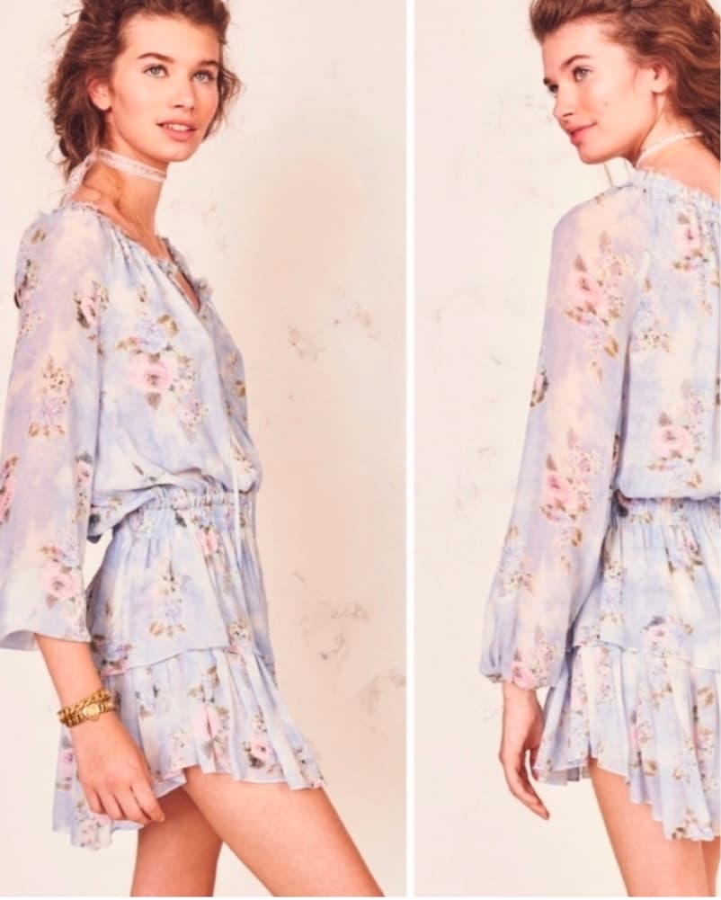 Light Blue Silk Pop Over Mini Dress - Image 4