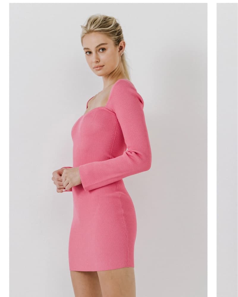 Fuschia Square Neckline Knit Mini - Image 1