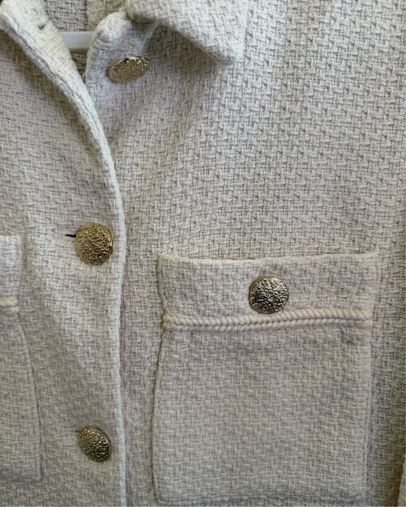 Zara Cream Bouclé Button Cropped Jacket  - Image 4