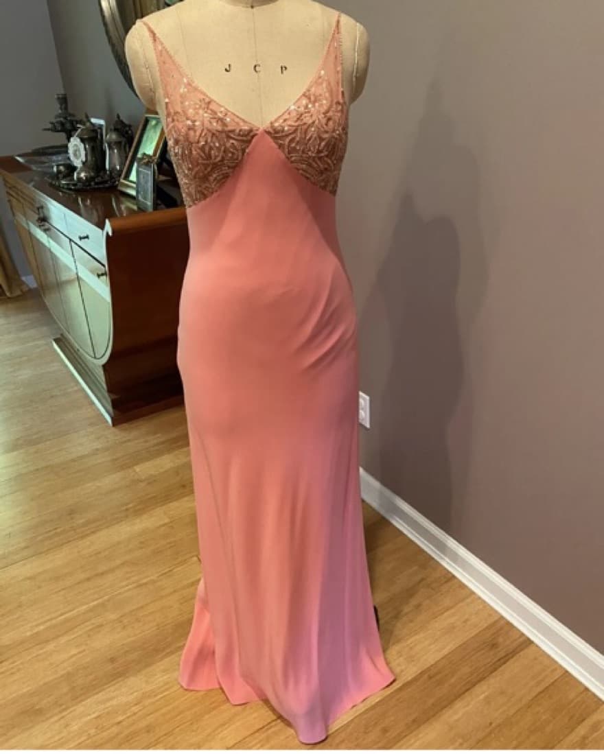 Peach Color Open Back Evening Dress  - Image 1