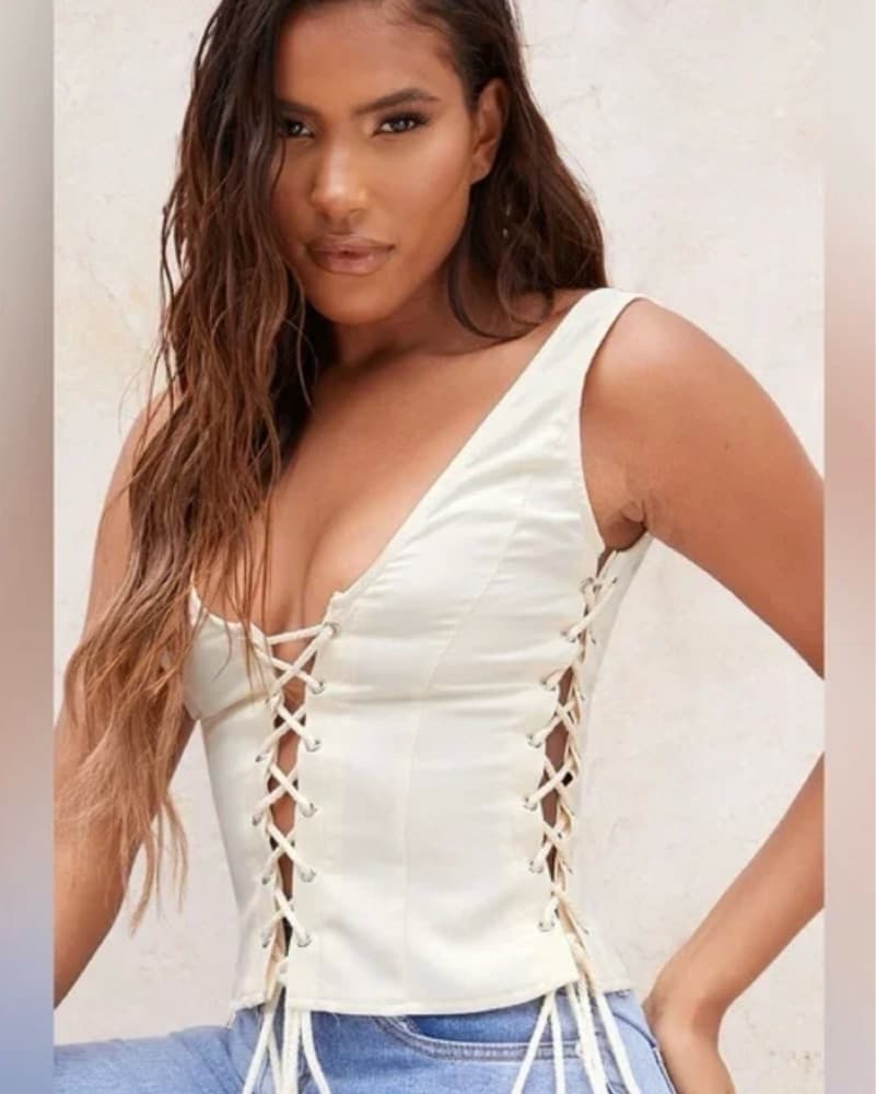 White Lace Up Top - Image 1
