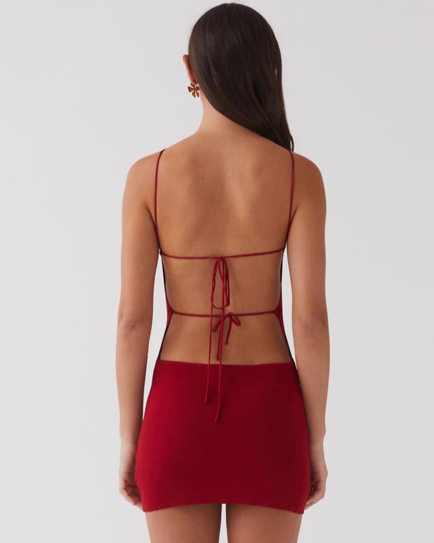 Delphi Rose Knit Mini Dress - Rouge Red - Image 2