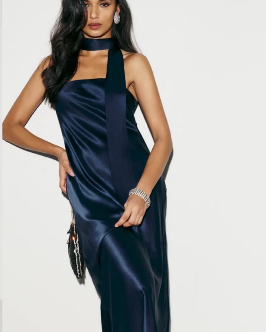 Reformation Navy Satin Gown - Image 2