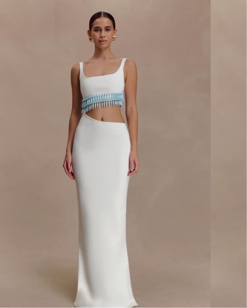 Knit Maxi Beaded Dress - White - Image 1