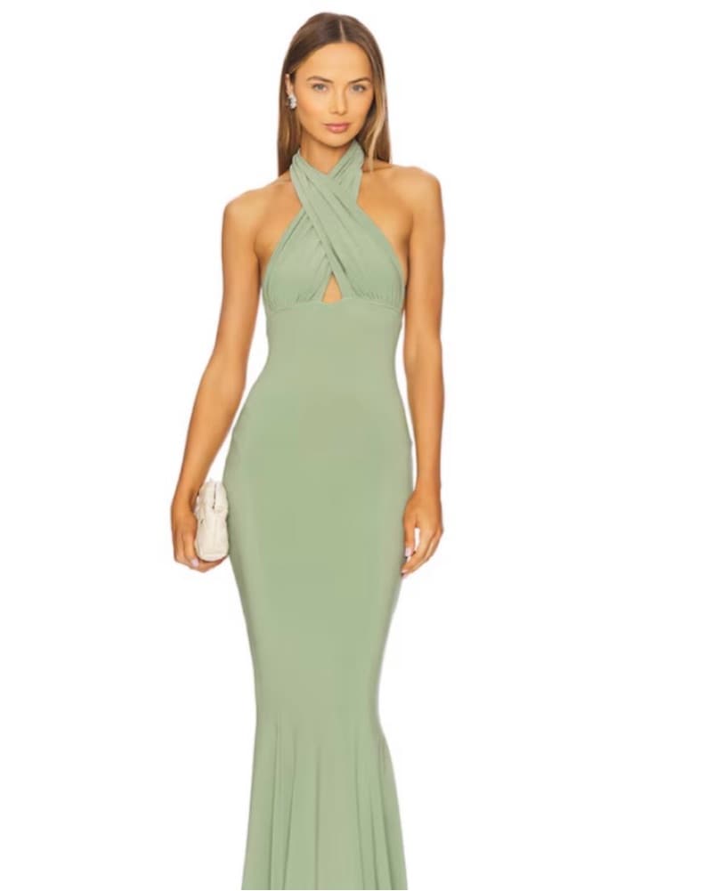 Vintage Green Cross Halter Dress - Image 1