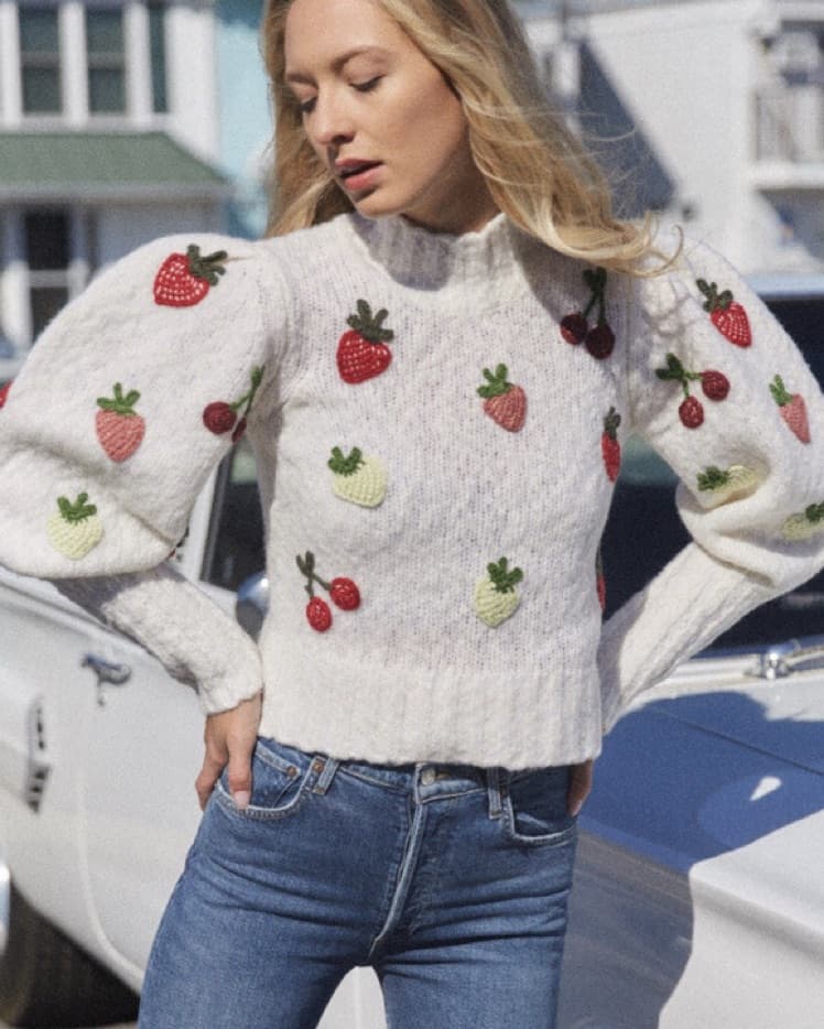 Sea NY Reese Strawberry Puff Sleeve Swea - Image 4
