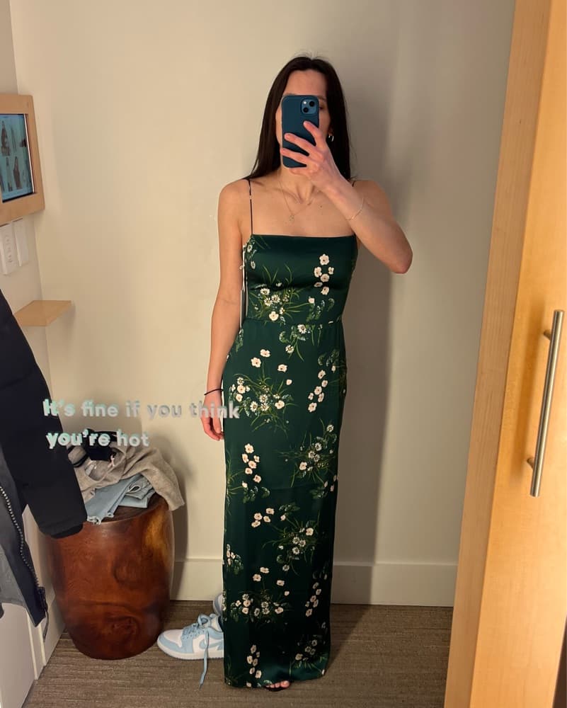 Reformation Long Silk Dress Dark Green  - Image 3