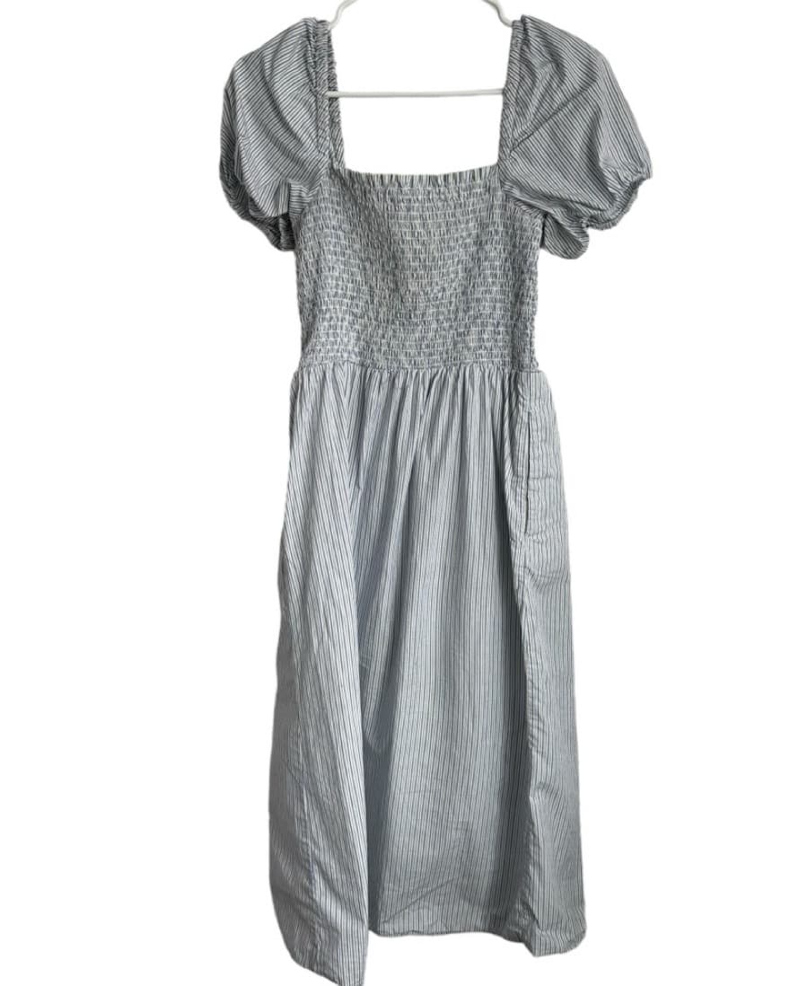 White Smocked Cotton Midi Dress - Image 3
