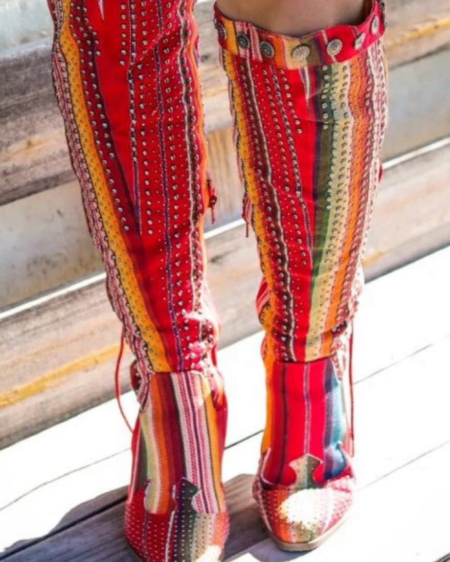 Knee High Serape Studded Boots - Image 2