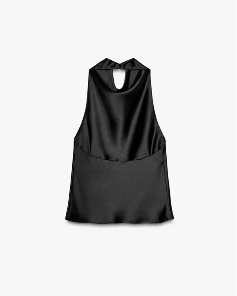 Elegant Satin Halter Black Top - Image 2